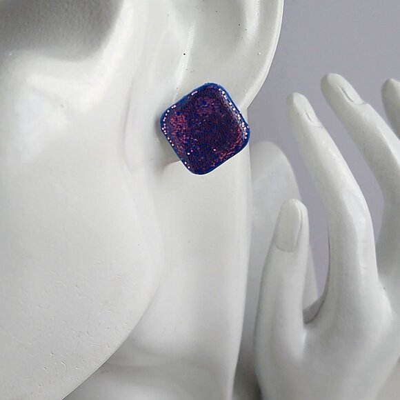 Handmade gloss pink polymer clay earrings. Boucles d'oreilles fait à la main - Picture 3 of 6